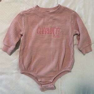 Pink Waffle Knit Baby Onesie with Monogram